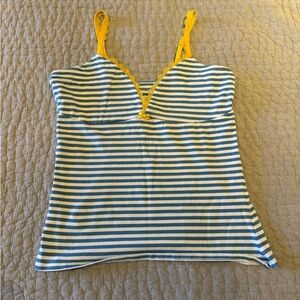 Pact Organic Cotton Blue and White Camisole Tank with Yellow Lace Trim